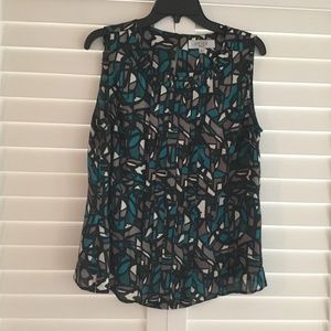 Kasper Teal, Gray, White Sleeveless Blouse size L